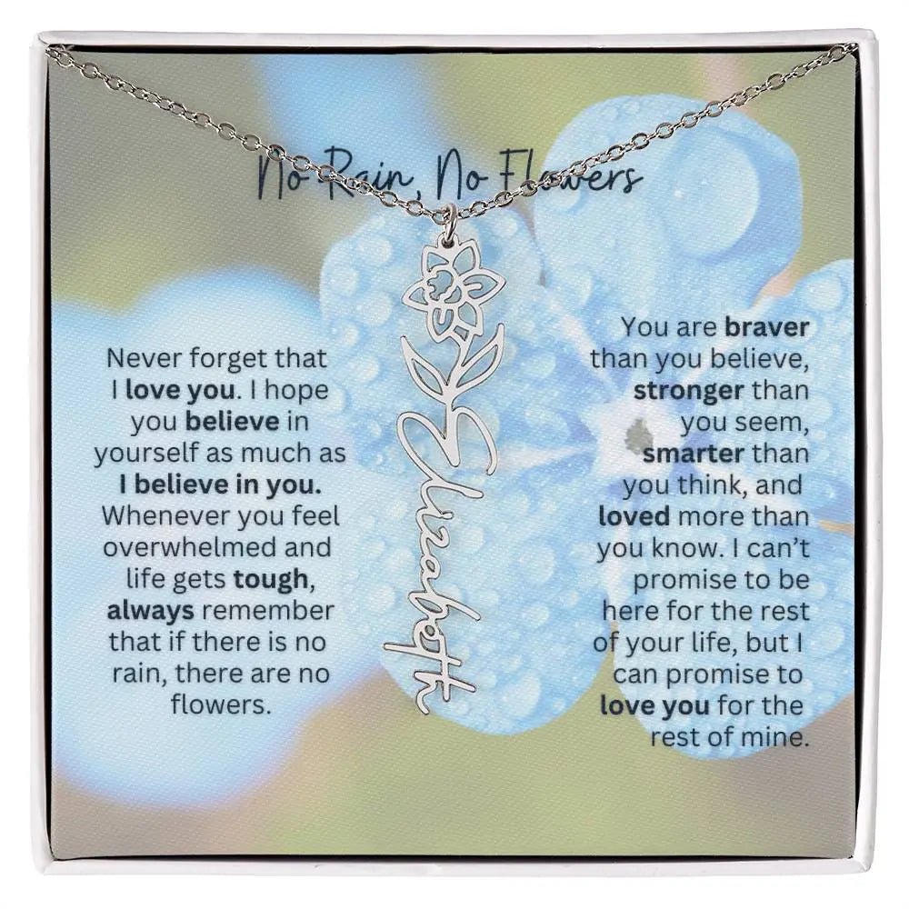 Birth Flower Necklace With Name I No Rain - No Flowers | Gift for Sister, Best Friend, and Granddaughter - Ever Trendy Essentials