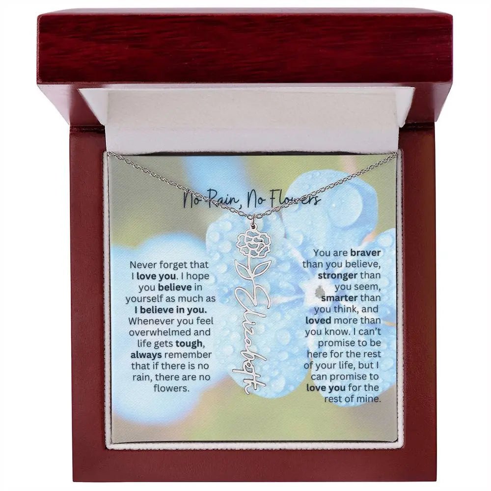 Birth Flower Necklace With Name I No Rain - No Flowers | Gift for Sister, Best Friend, and Granddaughter - Ever Trendy Essentials