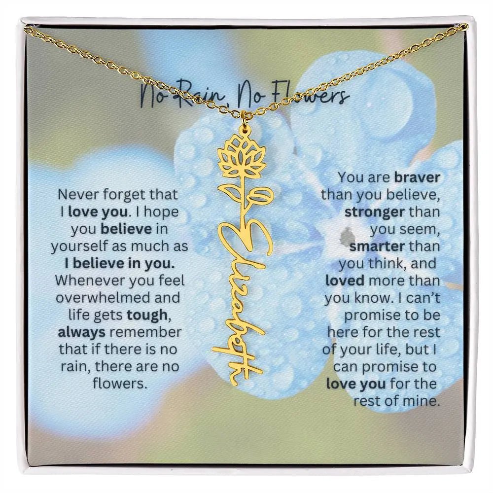 Birth Flower Necklace With Name I No Rain - No Flowers | Gift for Sister, Best Friend, and Granddaughter - Ever Trendy Essentials