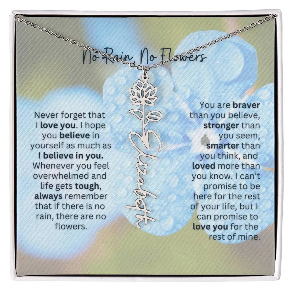 Birth Flower Necklace With Name I No Rain - No Flowers | Gift for Sister, Best Friend, and Granddaughter - Ever Trendy Essentials