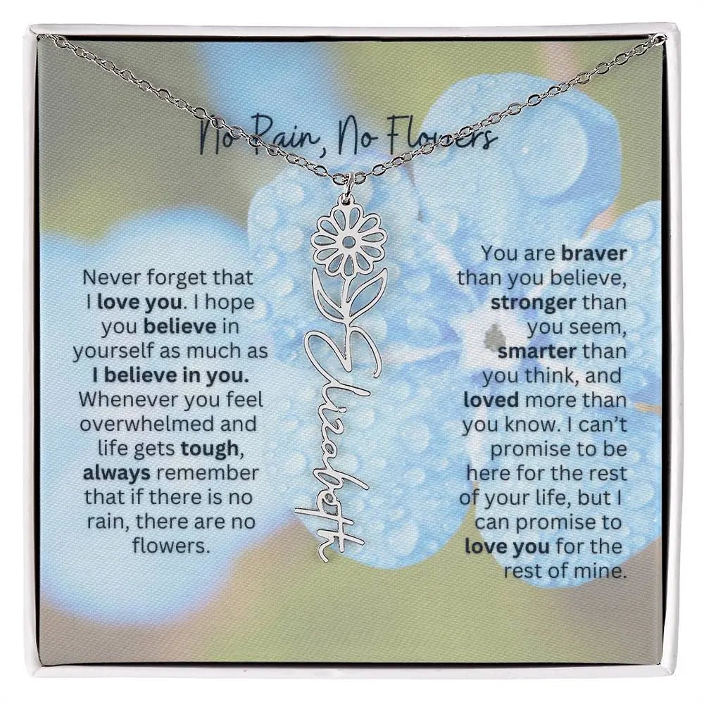 Birth Flower Necklace With Name I No Rain - No Flowers | Gift for Sister, Best Friend, and Granddaughter - Ever Trendy Essentials