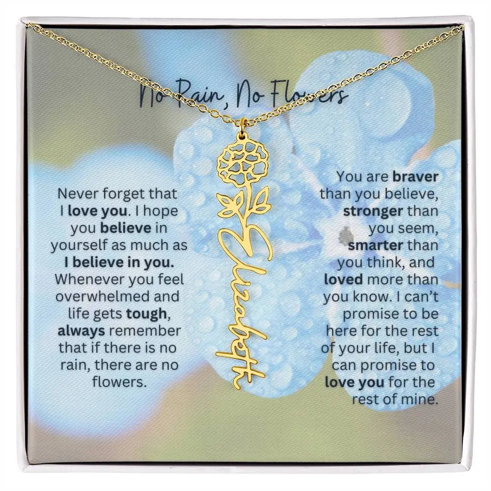Birth Flower Necklace With Name I No Rain - No Flowers | Gift for Sister, Best Friend, and Granddaughter - Ever Trendy Essentials