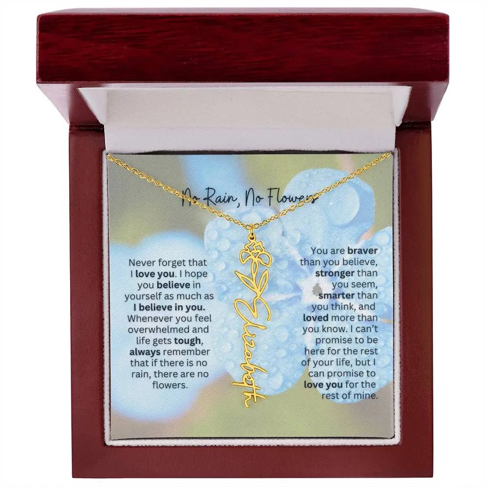 Birth Flower Necklace With Name I No Rain - No Flowers | Gift for Sister, Best Friend, and Granddaughter - Ever Trendy Essentials