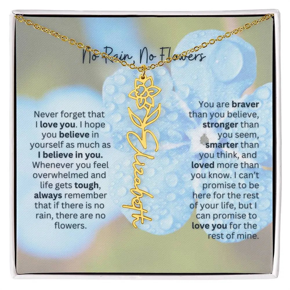 Birth Flower Necklace With Name I No Rain - No Flowers | Gift for Sister, Best Friend, and Granddaughter - Ever Trendy Essentials