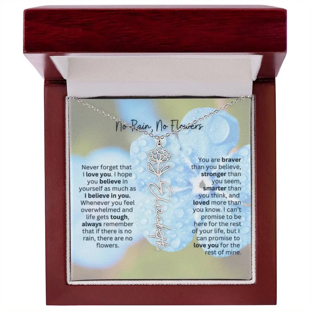 Birth Flower Necklace With Name I No Rain - No Flowers | Gift for Sister, Best Friend, and Granddaughter - Ever Trendy Essentials