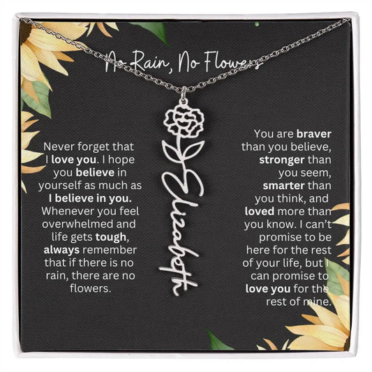 Birth Flower Necklace With Name I No Rain - No Flowers | Personalized Gift for Grandma - Ever Trendy Essentials