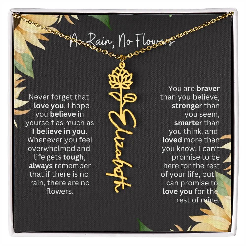 Birth Flower Necklace With Name I No Rain - No Flowers | Personalized Gift for Grandma - Ever Trendy Essentials