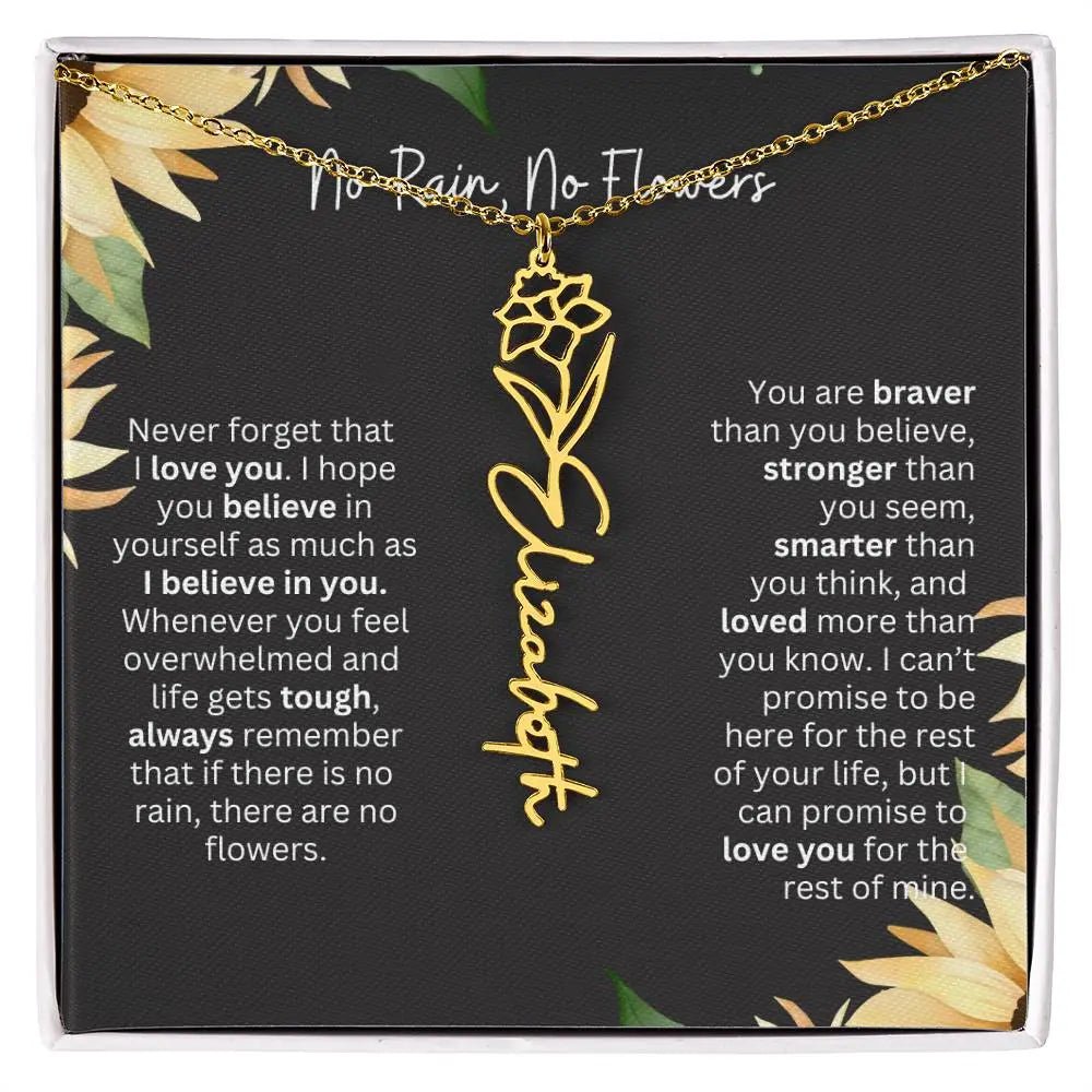Birth Flower Necklace With Name I No Rain - No Flowers | Personalized Gift for Grandma - Ever Trendy Essentials