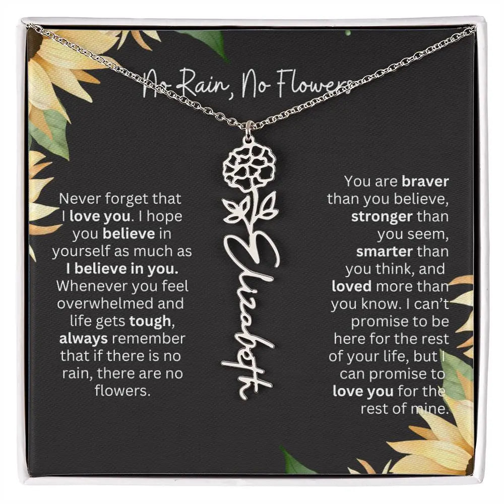 Birth Flower Necklace With Name I No Rain - No Flowers | Personalized Gift for Grandma - Ever Trendy Essentials