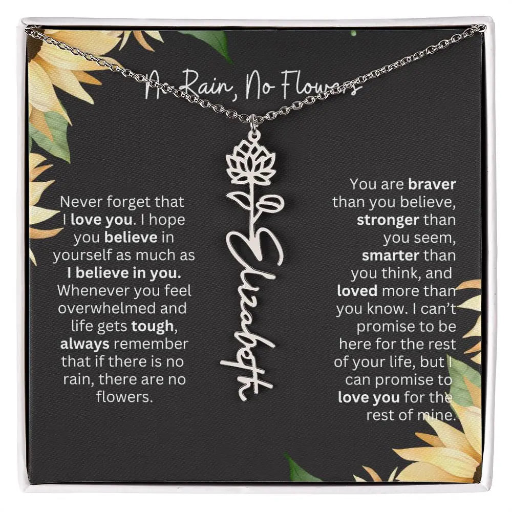 Birth Flower Necklace With Name I No Rain - No Flowers | Personalized Gift for Grandma - Ever Trendy Essentials