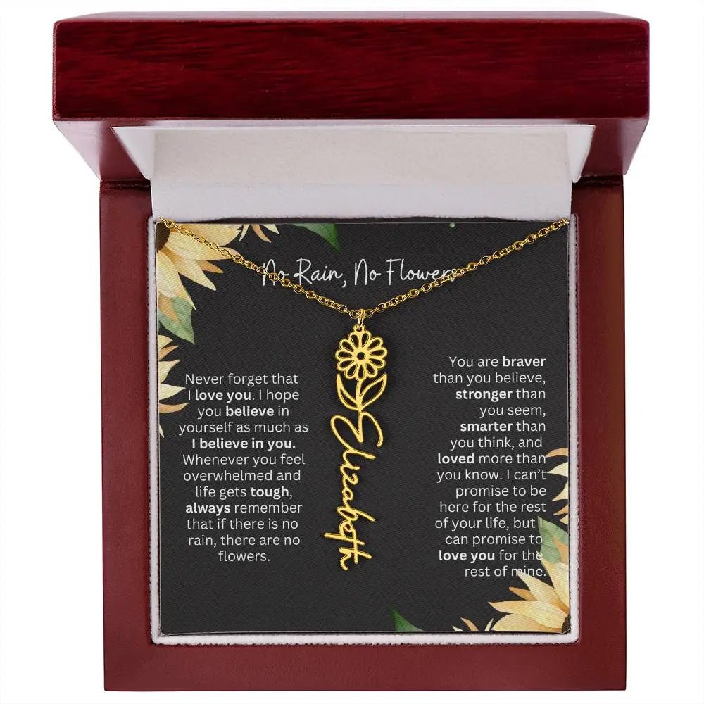 Birth Flower Necklace With Name I No Rain - No Flowers | Personalized Gift for Grandma - Ever Trendy Essentials