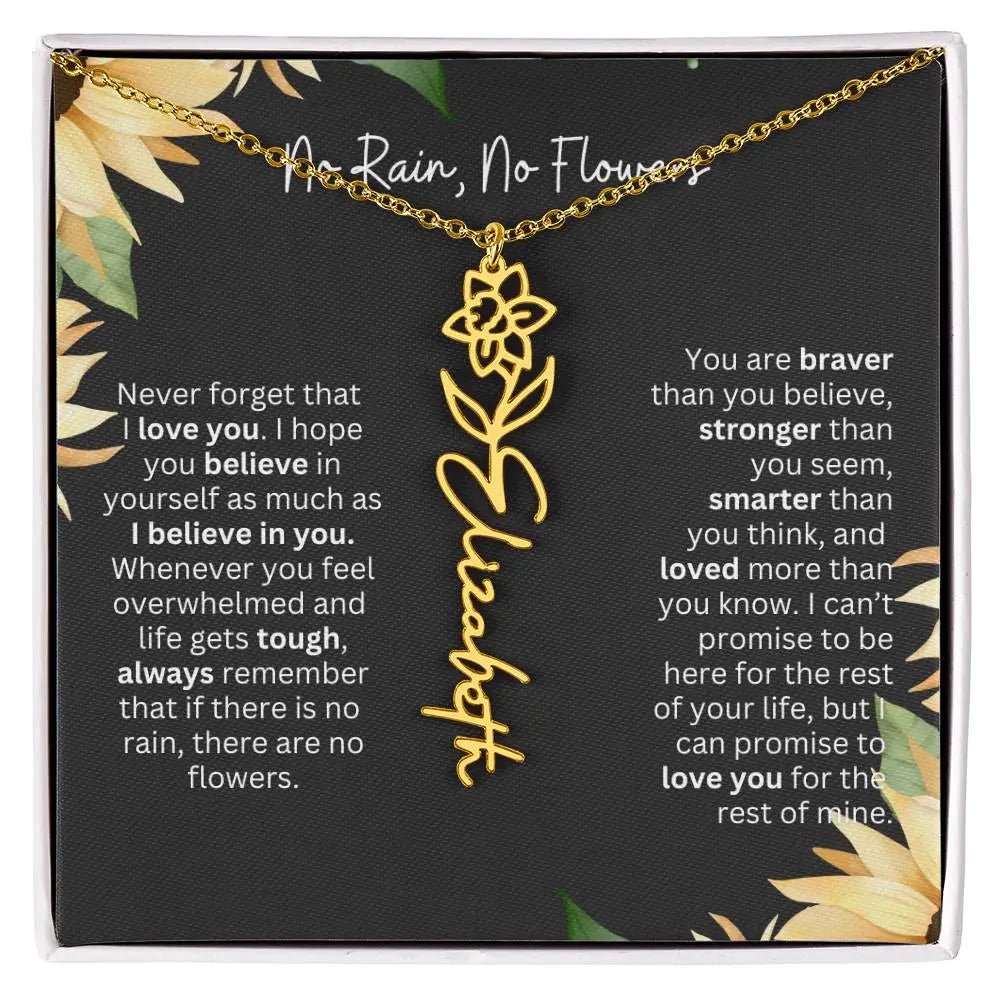 Birth Flower Necklace With Name I No Rain - No Flowers | Personalized Gift for Grandma - Ever Trendy Essentials