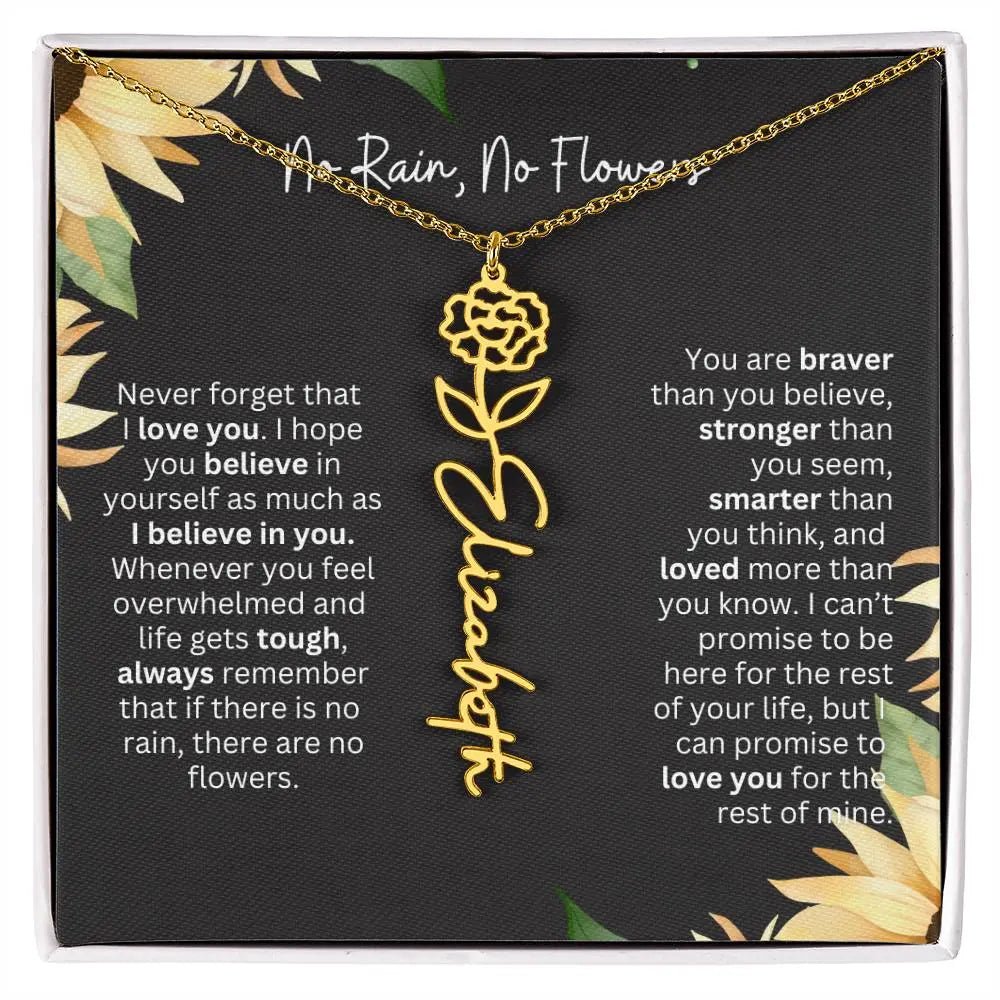 Birth Flower Necklace With Name I No Rain - No Flowers | Personalized Gift for Grandma - Ever Trendy Essentials
