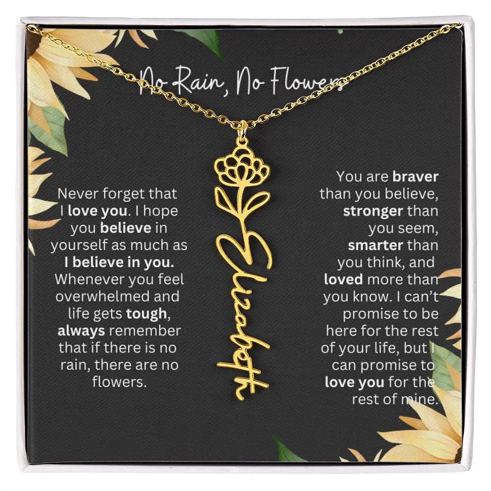 Birth Flower Necklace With Name I No Rain - No Flowers | Personalized Gift for Grandma - Ever Trendy Essentials