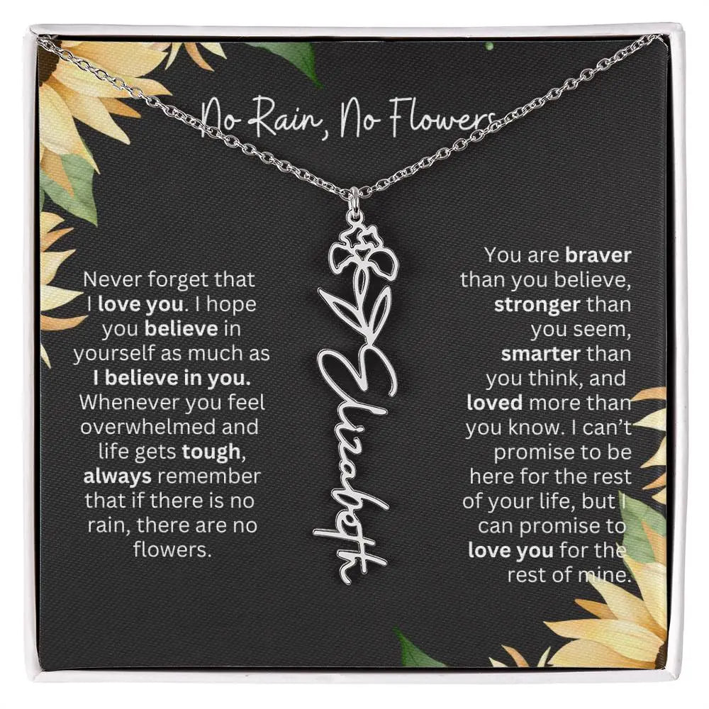 Birth Flower Necklace With Name I No Rain - No Flowers | Personalized Gift for Grandma - Ever Trendy Essentials