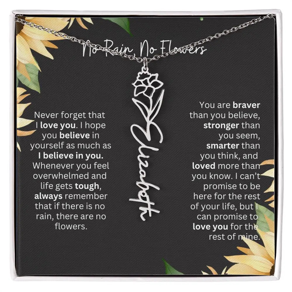 Birth Flower Necklace With Name I No Rain - No Flowers | Personalized Gift for Grandma - Ever Trendy Essentials