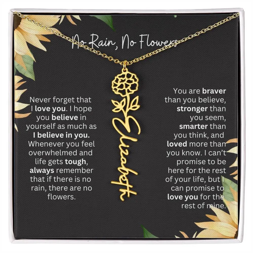 Birth Flower Necklace With Name I No Rain - No Flowers | Personalized Gift for Grandma - Ever Trendy Essentials