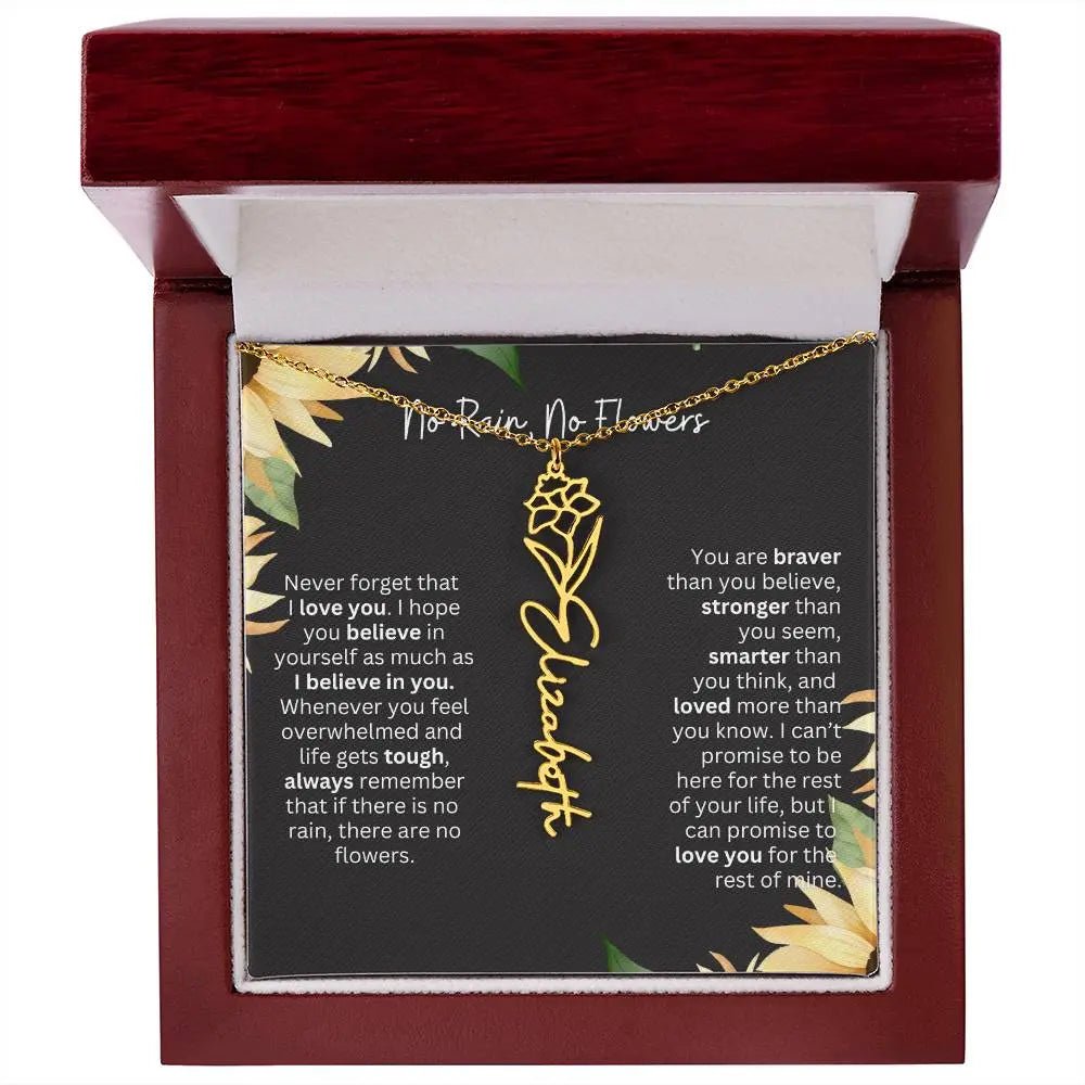 Birth Flower Necklace With Name I No Rain - No Flowers | Personalized Gift for Grandma - Ever Trendy Essentials