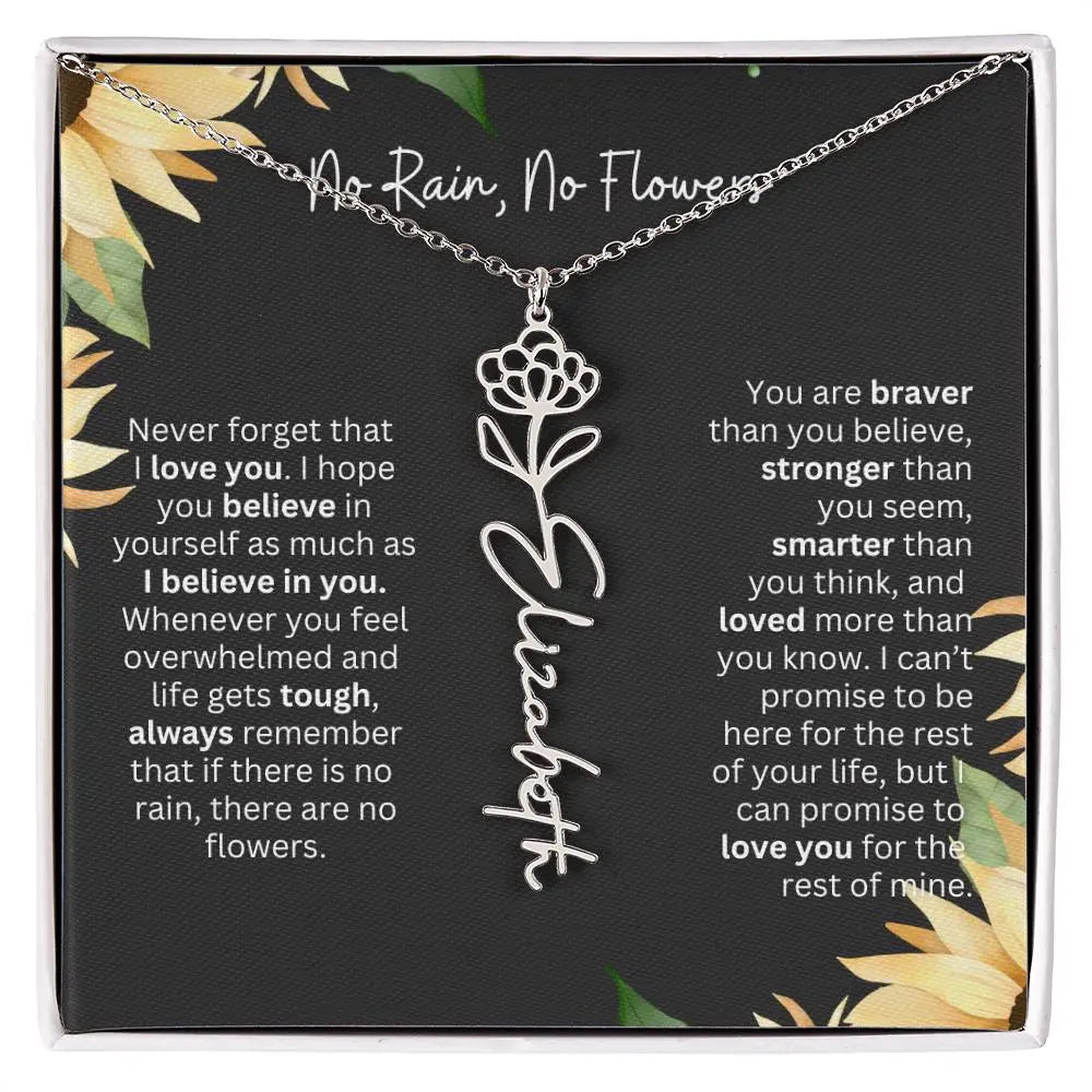 Birth Flower Necklace With Name I No Rain - No Flowers | Personalized Gift for Grandma - Ever Trendy Essentials