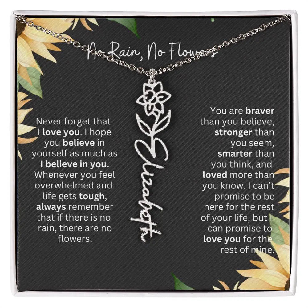 Birth Flower Necklace With Name I No Rain - No Flowers | Personalized Gift for Grandma - Ever Trendy Essentials