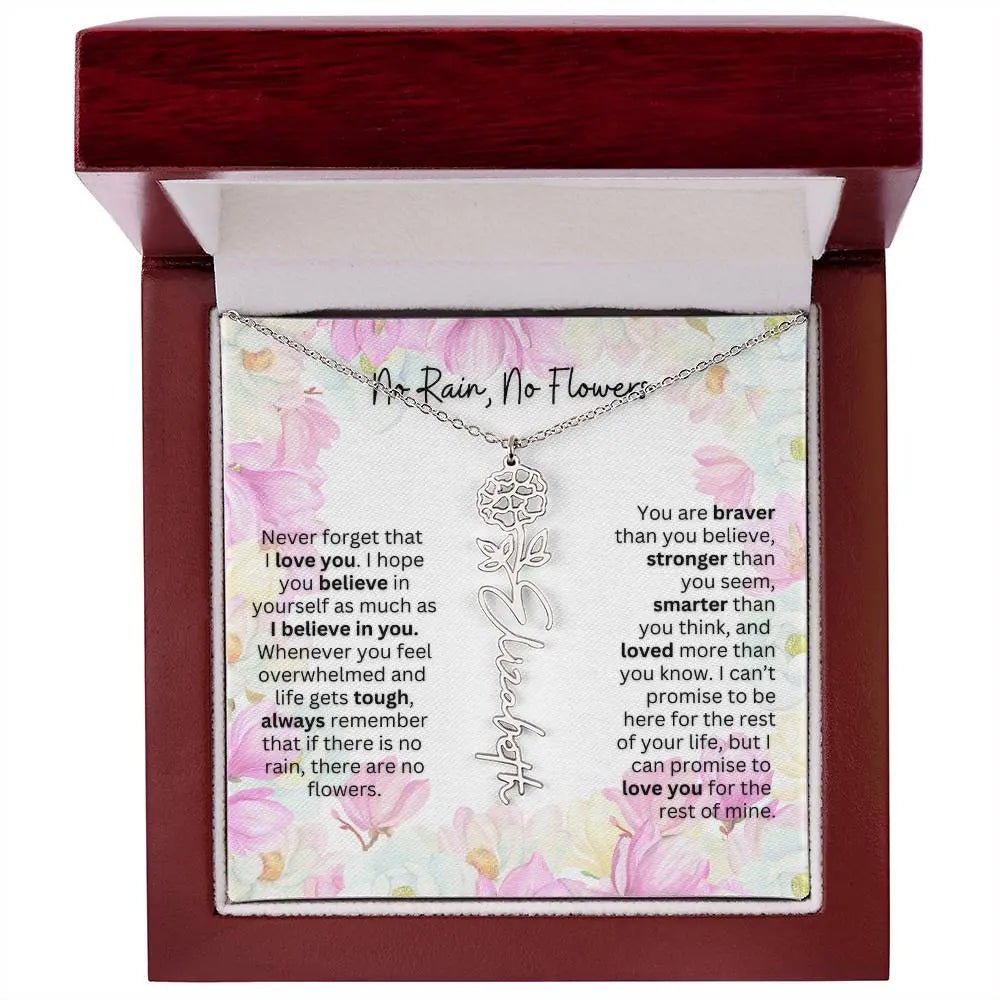 Birth Flower Necklace With Name I No Rain - No Flowers | Special Gift for Granddaughter - Ever Trendy Essentials