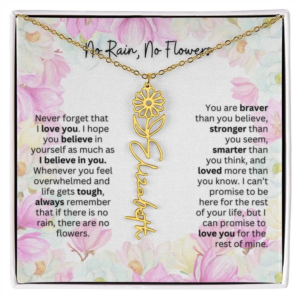 Birth Flower Necklace With Name I No Rain - No Flowers | Special Gift for Granddaughter - Ever Trendy Essentials