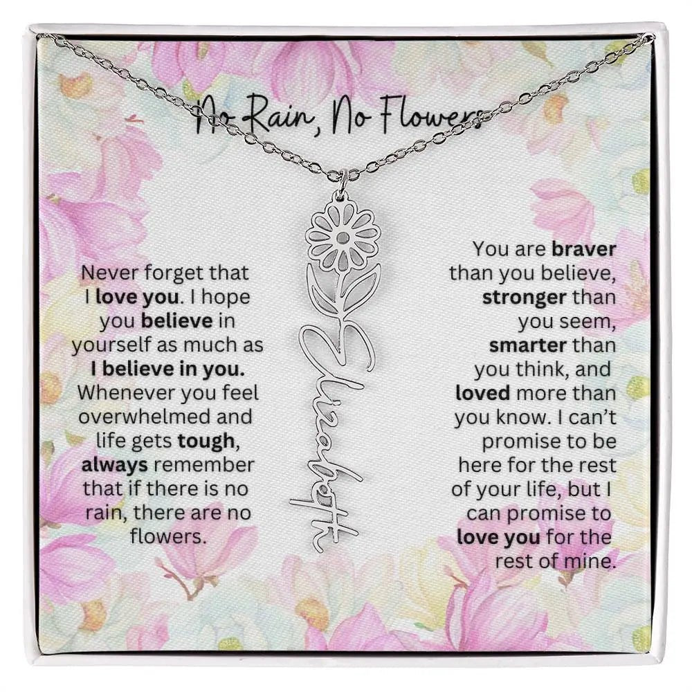 Birth Flower Necklace With Name I No Rain - No Flowers | Special Gift for Granddaughter - Ever Trendy Essentials