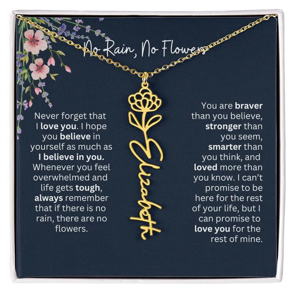 Birth Flower Necklace With Name I No Rain - No Flowers | Unique Jewelry for Daughter from Dad - Ever Trendy Essentials
