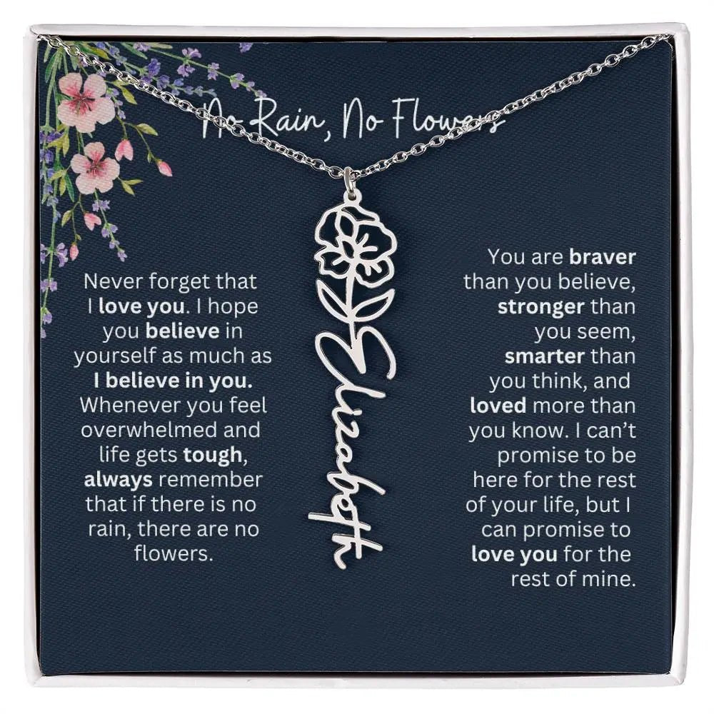Birth Flower Necklace With Name I No Rain - No Flowers | Unique Jewelry for Daughter from Dad - Ever Trendy Essentials