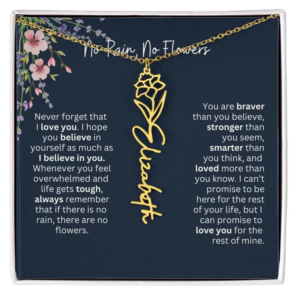 Birth Flower Necklace With Name I No Rain - No Flowers | Unique Jewelry for Daughter from Dad - Ever Trendy Essentials