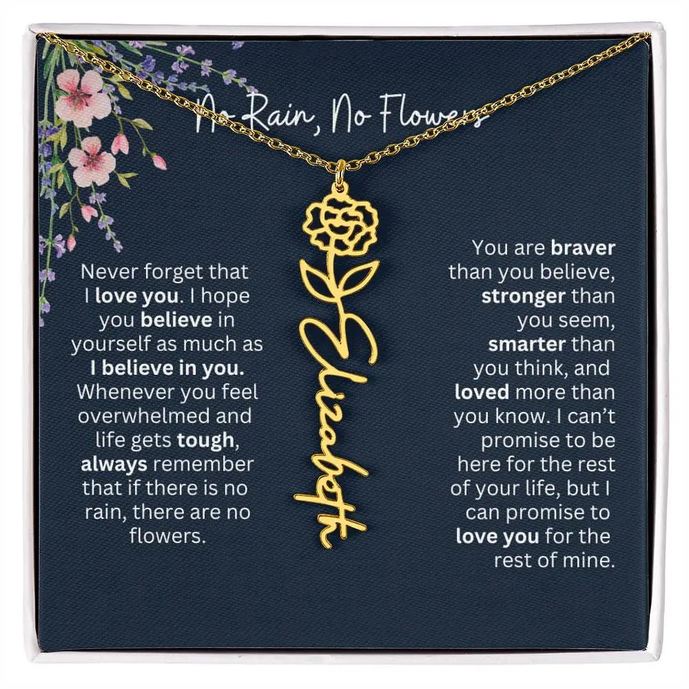 Birth Flower Necklace With Name I No Rain - No Flowers | Unique Jewelry for Daughter from Dad - Ever Trendy Essentials