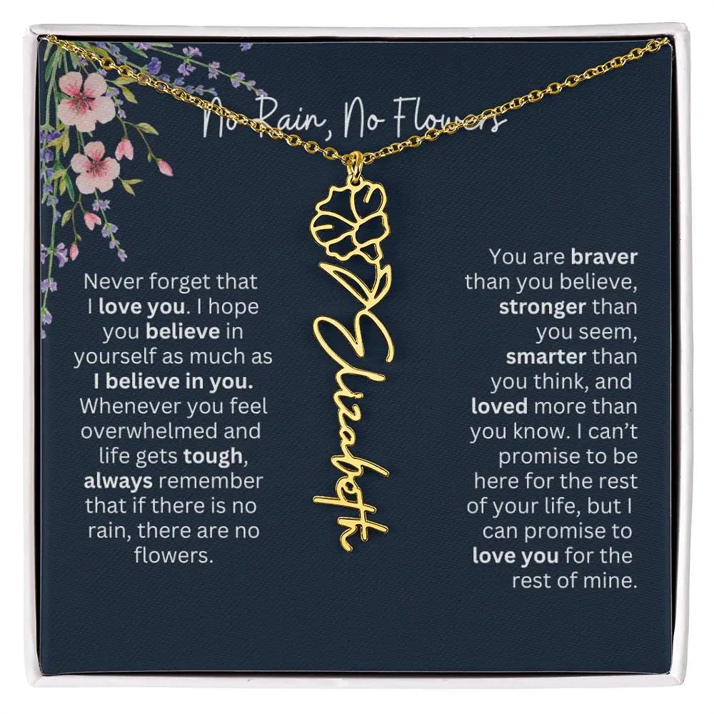 Birth Flower Necklace With Name I No Rain - No Flowers | Unique Jewelry for Daughter from Dad - Ever Trendy Essentials
