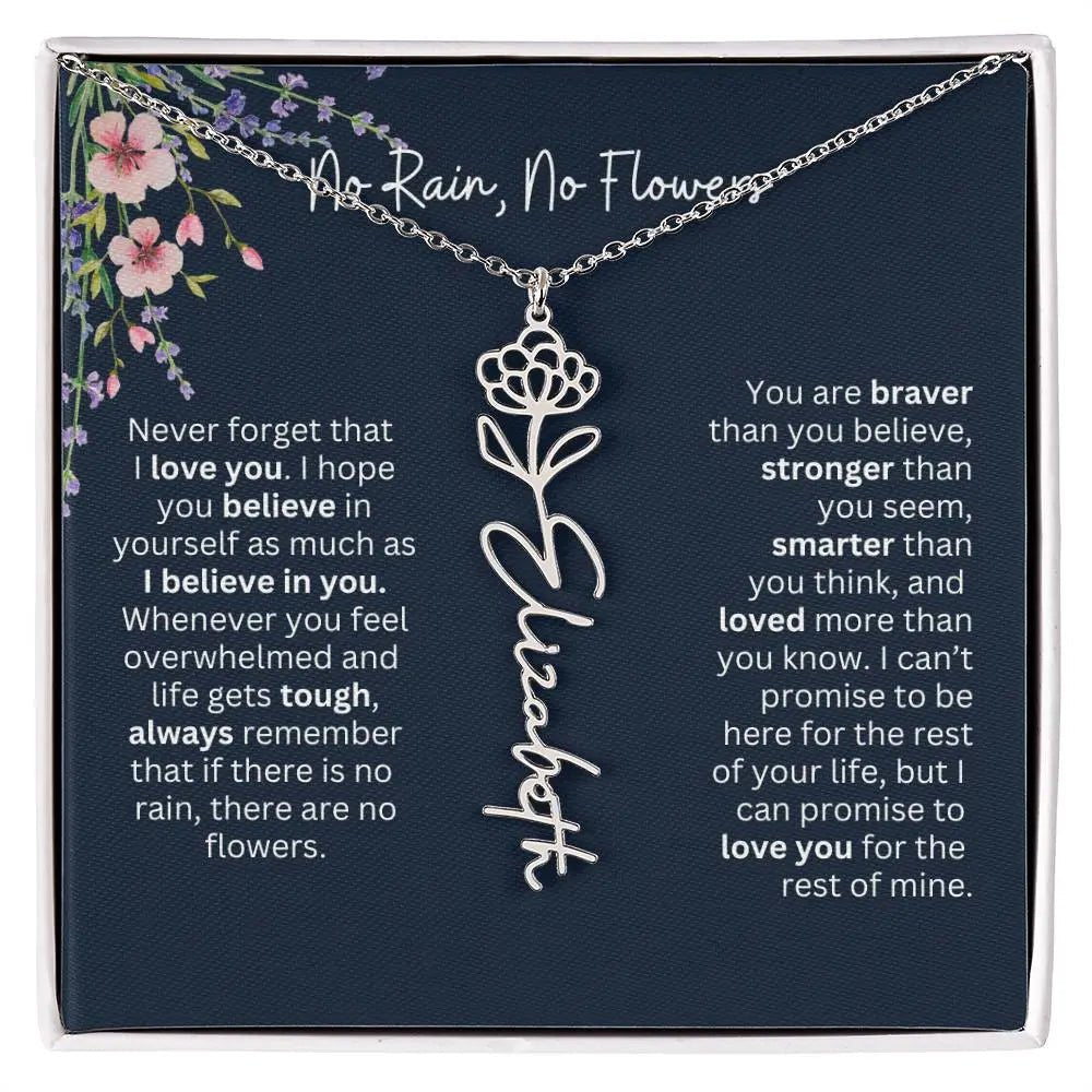 Birth Flower Necklace With Name I No Rain - No Flowers | Unique Jewelry for Daughter from Dad - Ever Trendy Essentials