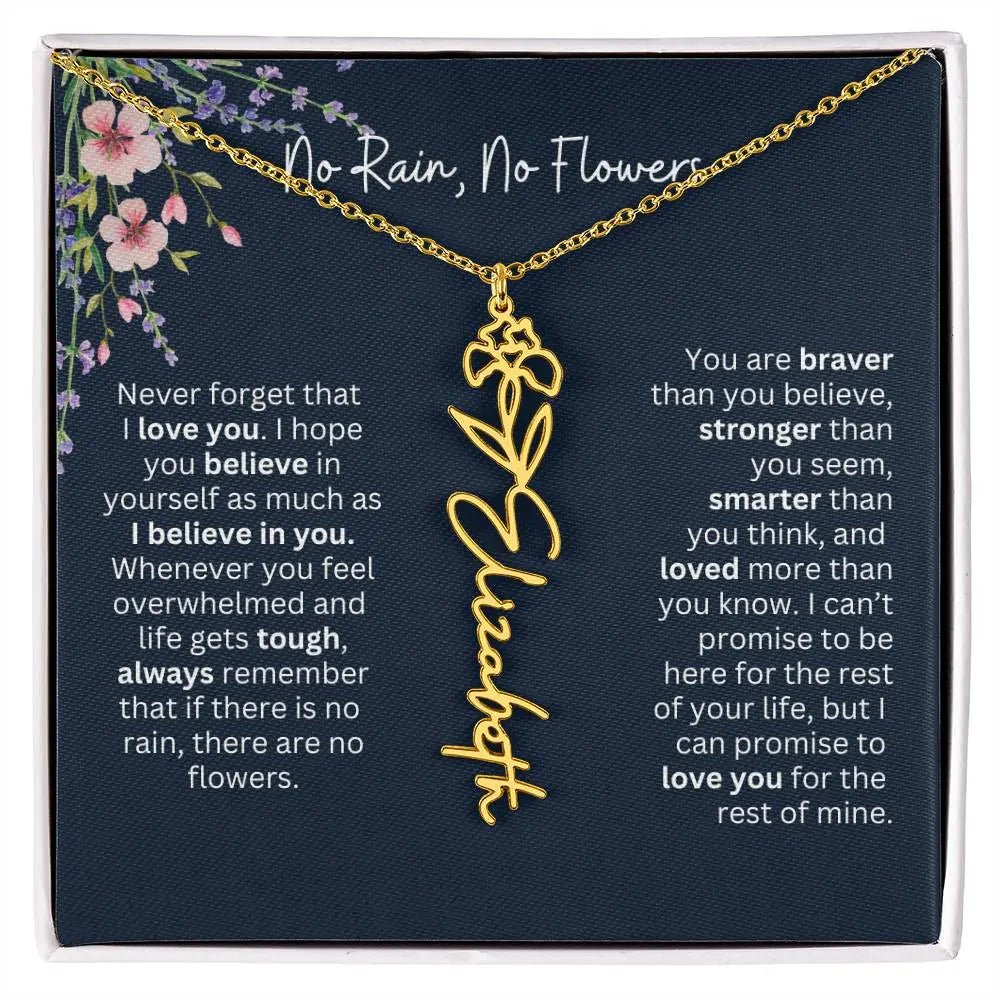 Birth Flower Necklace With Name I No Rain - No Flowers | Unique Jewelry for Daughter from Dad - Ever Trendy Essentials