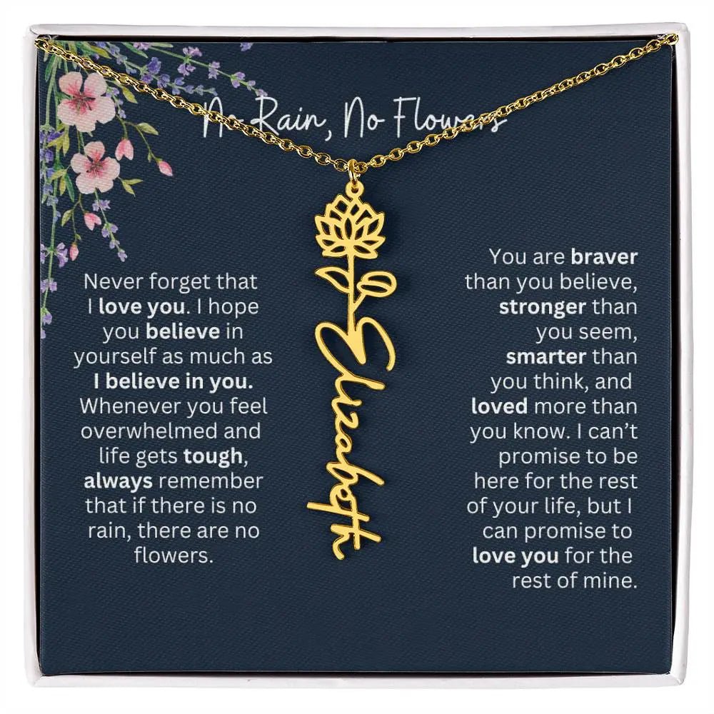 Birth Flower Necklace With Name I No Rain - No Flowers | Unique Jewelry for Daughter from Dad - Ever Trendy Essentials