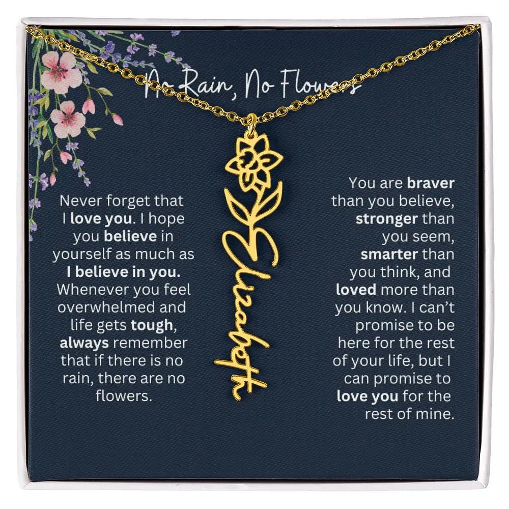 Birth Flower Necklace With Name I No Rain - No Flowers | Unique Jewelry for Daughter from Dad - Ever Trendy Essentials