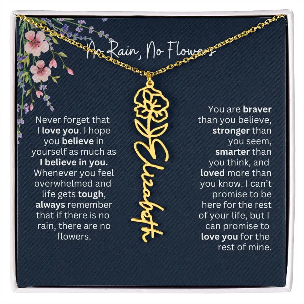 Birth Flower Necklace With Name I No Rain - No Flowers | Unique Jewelry for Daughter from Dad - Ever Trendy Essentials