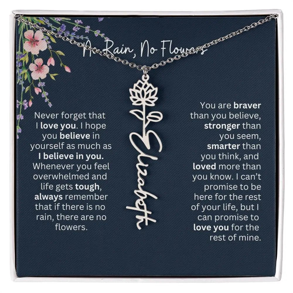 Birth Flower Necklace With Name I No Rain - No Flowers | Unique Jewelry for Daughter from Dad - Ever Trendy Essentials
