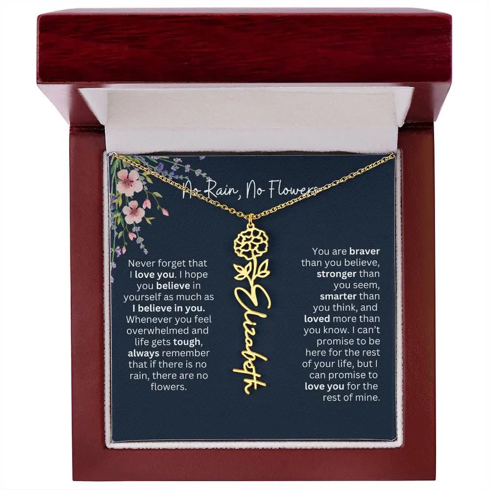 Birth Flower Necklace With Name I No Rain - No Flowers | Unique Jewelry for Daughter from Dad - Ever Trendy Essentials