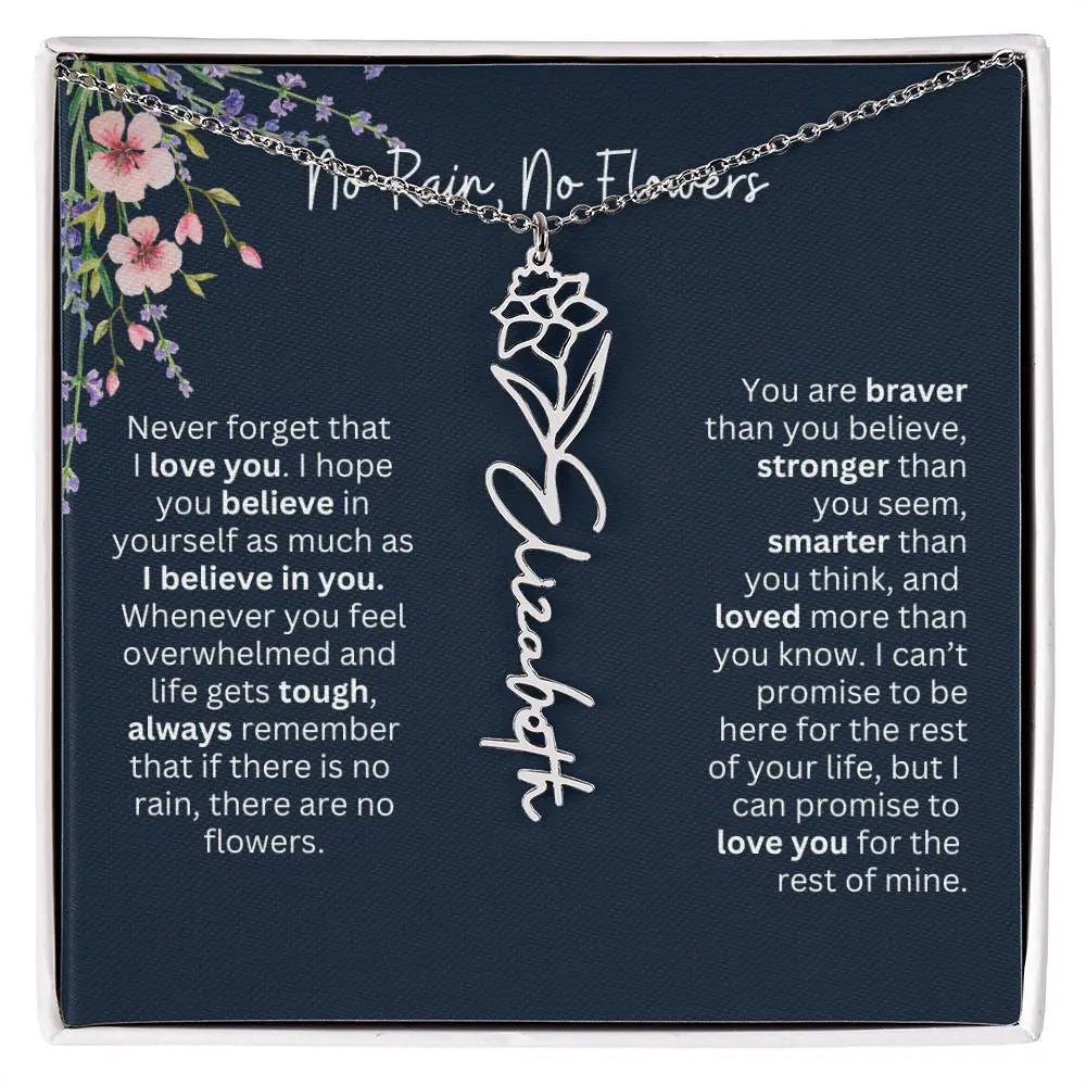 Birth Flower Necklace With Name I No Rain - No Flowers | Unique Jewelry for Daughter from Dad - Ever Trendy Essentials