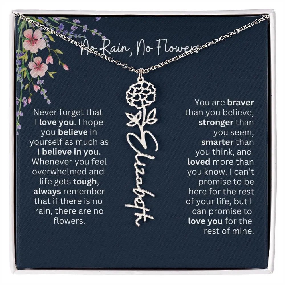 Birth Flower Necklace With Name I No Rain - No Flowers | Unique Jewelry for Daughter from Dad - Ever Trendy Essentials