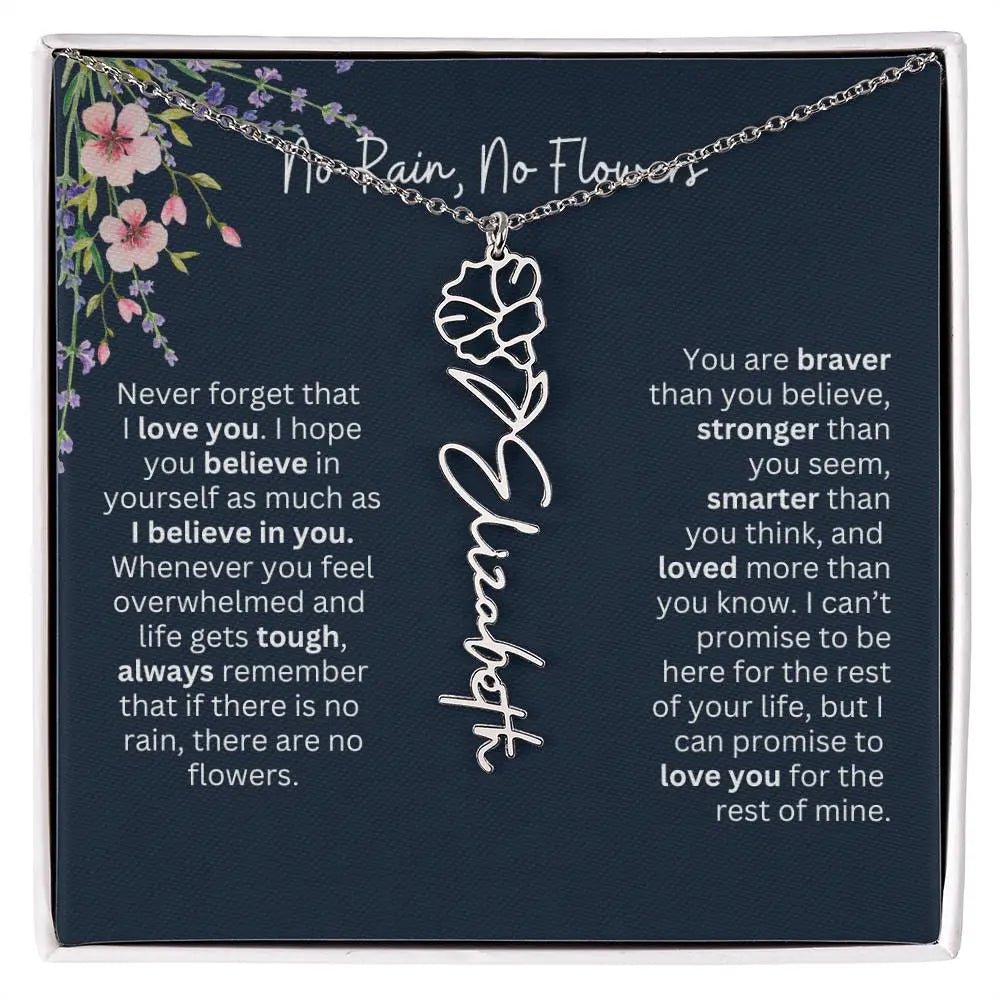 Birth Flower Necklace With Name I No Rain - No Flowers | Unique Jewelry for Daughter from Dad - Ever Trendy Essentials