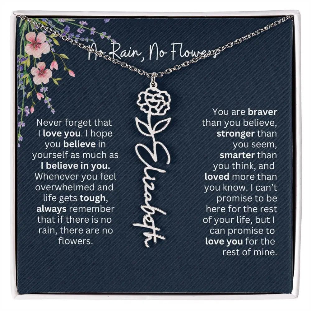 Birth Flower Necklace With Name I No Rain - No Flowers | Unique Jewelry for Daughter from Dad - Ever Trendy Essentials