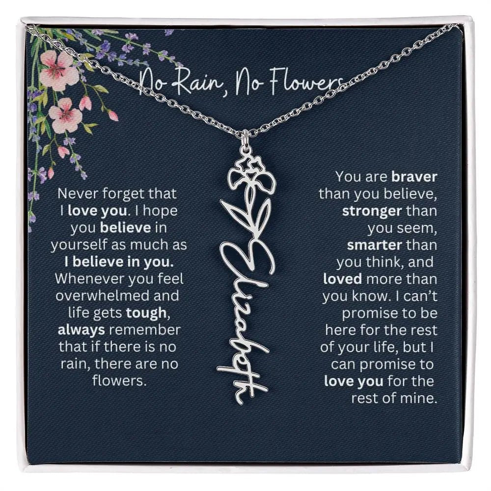 Birth Flower Necklace With Name I No Rain - No Flowers | Unique Jewelry for Daughter from Dad - Ever Trendy Essentials