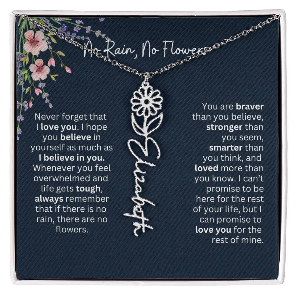 Birth Flower Necklace With Name I No Rain - No Flowers | Unique Jewelry for Daughter from Dad - Ever Trendy Essentials