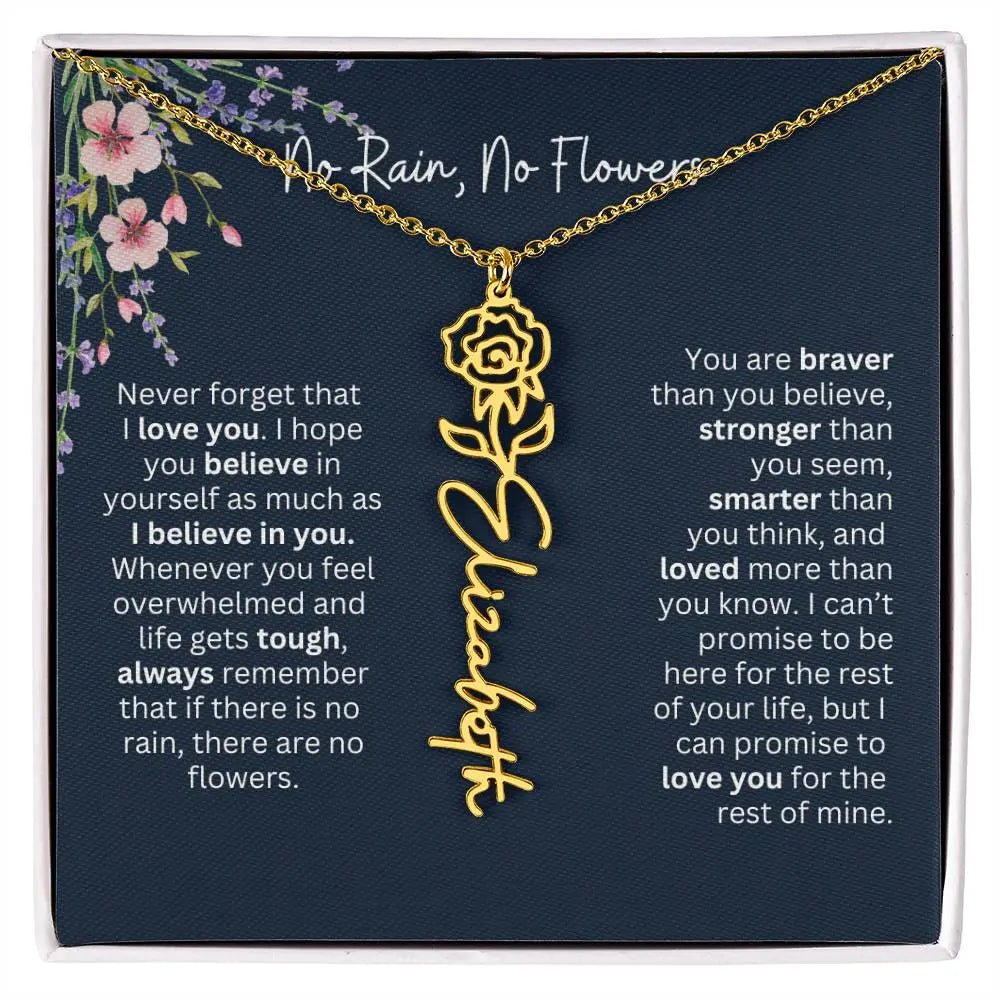Birth Flower Necklace With Name I No Rain - No Flowers | Unique Jewelry for Daughter from Dad - Ever Trendy Essentials