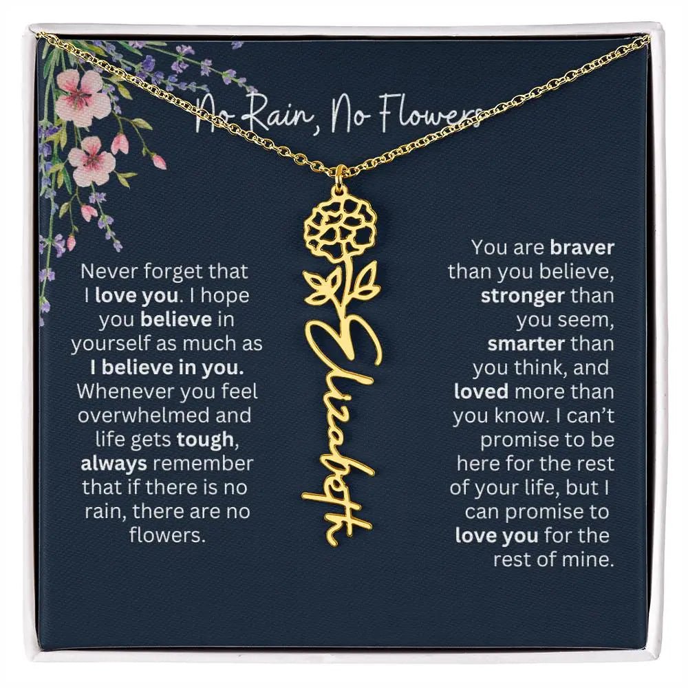 Birth Flower Necklace With Name I No Rain - No Flowers | Unique Jewelry for Daughter from Dad - Ever Trendy Essentials