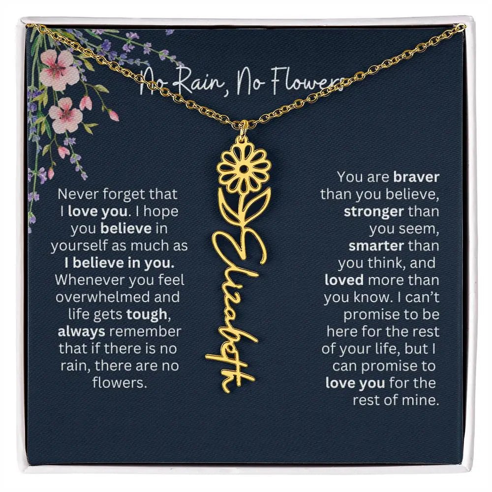 Birth Flower Necklace With Name I No Rain - No Flowers | Unique Jewelry for Daughter from Dad - Ever Trendy Essentials