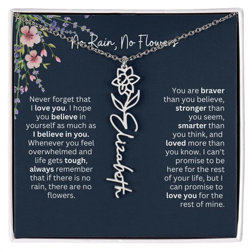 Birth Flower Necklace With Name I No Rain - No Flowers | Unique Jewelry for Daughter from Dad - Ever Trendy Essentials