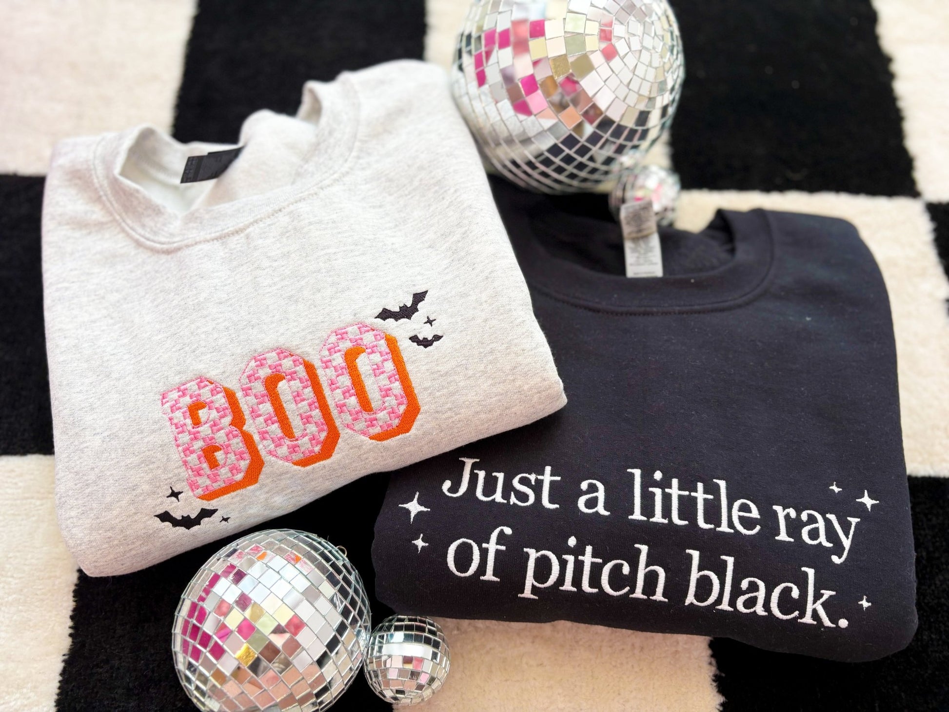 BOO Checkered Embroidered Crewneck *MADE TO ORDER 10 - 15 BIZ DAYS* - Ever Trendy Essentials